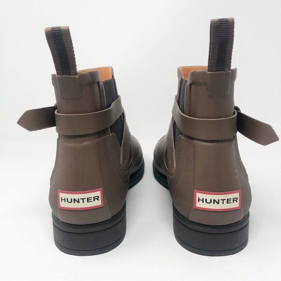 HUNTER | RARE Men’s Rubber Strapped Ankle Boots Dark Brown Size 12 - Picture 6 of 12